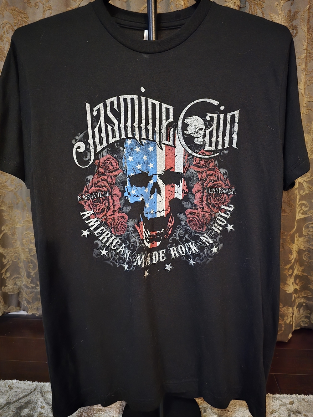 Tultex Black Short-Sleeve Graphic Tee with American Flag Skull
